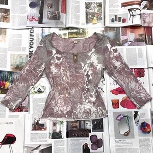 Xcit USA vintage muted purple & green 3/4 sleeve top size S